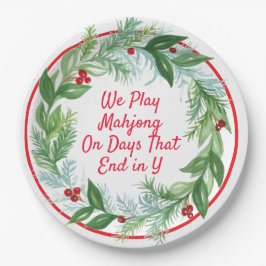 Watercolor Weihnachtsfest Wreath MAHJONG Pappteller