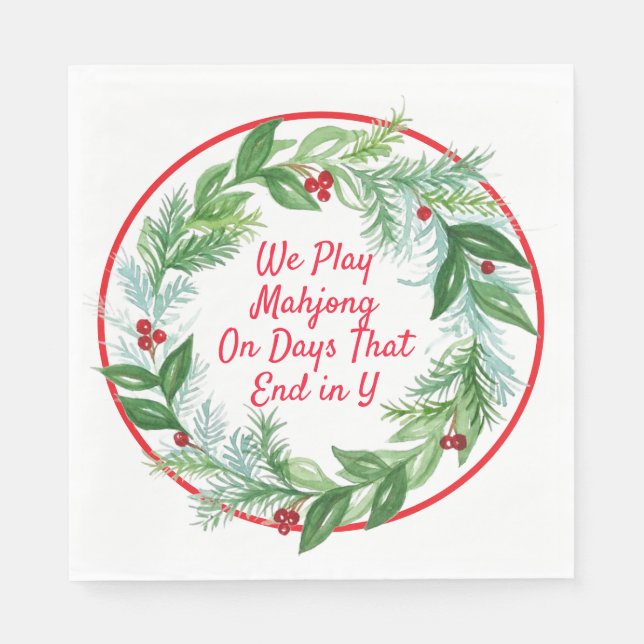 Watercolor Weihnachtsfest Wreath MAHJONG Serviette (Vorderseite)