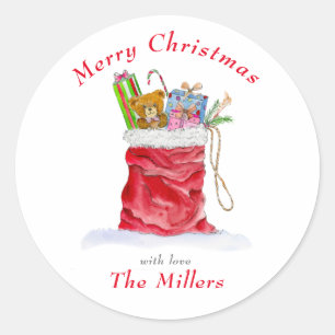 Watercolor Weihnachtsgeschenktasche des Weihnachts Runder Aufkleber