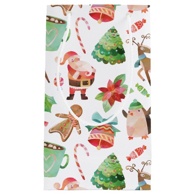 Watercolor Weihnachtsgeschenktasche Kleine Geschenktüte (Vorderseite)