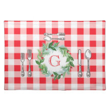 Watercolor Weihnachtsgirlande MONOGRAMM Rot Karier
