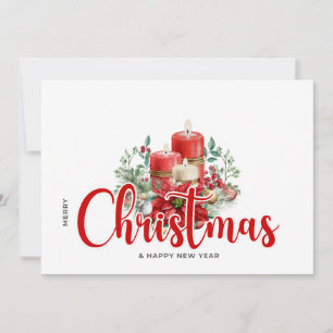 Watercolor-Weihnachtskerzen Floral und Flora Feiertagskarte