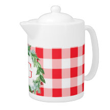 Watercolor-Weihnachtskranz MONOGRAMM Rotkariert
