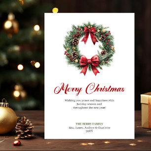Watercolor-Weihnachtskranz Roter Stechpalmen-Gruß Feiertagskarte