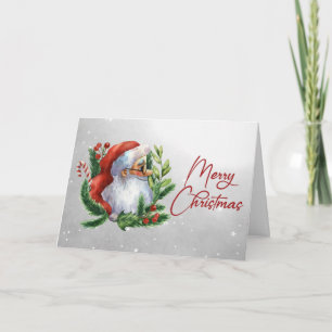 Watercolor-Weihnachtsmann-Kranz-Schnee-Weihnachtsk Feiertagskarte