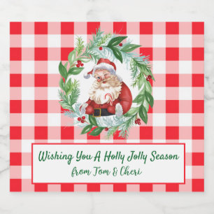 Watercolor Weihnachtsmann Rot Kariert Fröhliche We Alkoholflaschenetikett