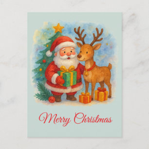 Watercolor-Weihnachtsmann und Rentiere Weihnachten