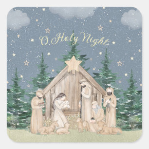 Watercolor-Weihnachtsnativität Quadratischer Aufkleber