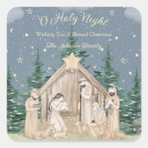 Watercolor-Weihnachtsnativität Quadratischer Aufkleber