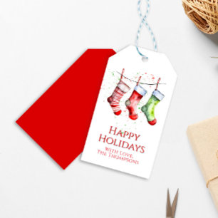 Watercolor-Weihnachtsstrumpf Frohe Feiertage Geschenkanhänger