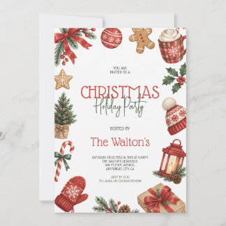 Watercolor-Weihnachtsstrümpfe Feiertags-Party Einladung