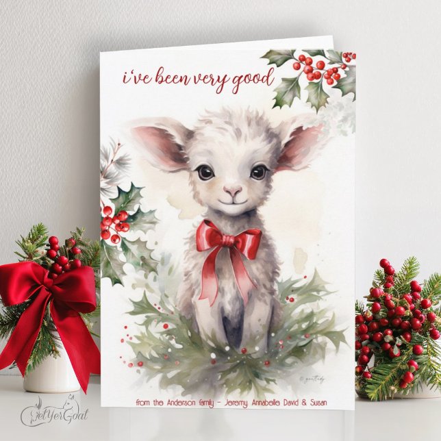 Watercolor Weihnachtsziege Baby ich war sehr gut Karte (goat lover's Christmas Cards - baby goats in watercolor - 2nd in a series of 8  #zazzlemade)