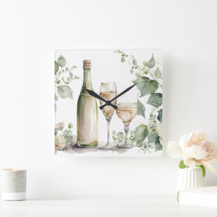 Watercolor Wein Quadratische Wanduhr