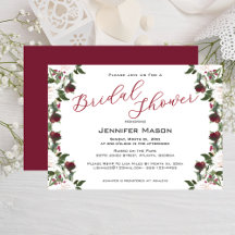 Watercolor Weiße Rosen Cranberry Brautparty 