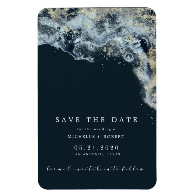 Watercolor Wellen Gold Hochzeit speichern das Datu Magnet (Vertikal)