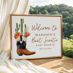 Watercolor Western Stiefel Baby Shower Willkommen Poster