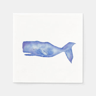 Watercolor whale cocktail, napkins serviette
