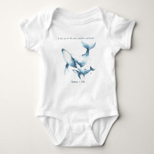 Watercolor Whale Mother Baby Calf Blue Personalize Baby Strampler