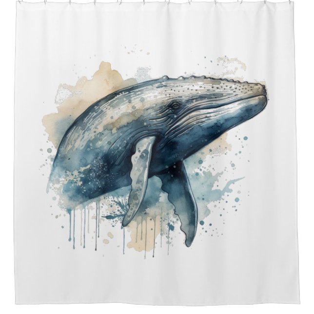 Watercolor Whale Wonder Duschvorhang (Vorderseite)
