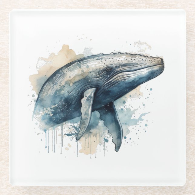 Watercolor Whale Wonder Glasuntersetzer (Vorderseite)