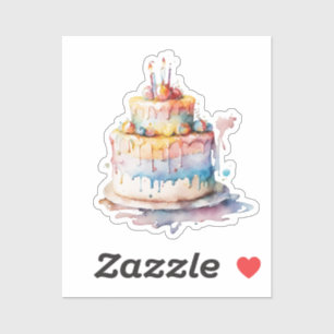 Watercolor Whimsical Birthday Cake Aufkleber