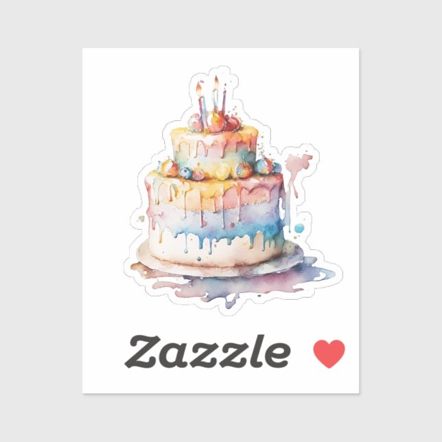 Watercolor Whimsical Birthday Cake Aufkleber (Blatt)