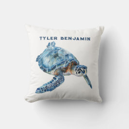Watercolor Whimsical Blue Sea Turtle Kissen