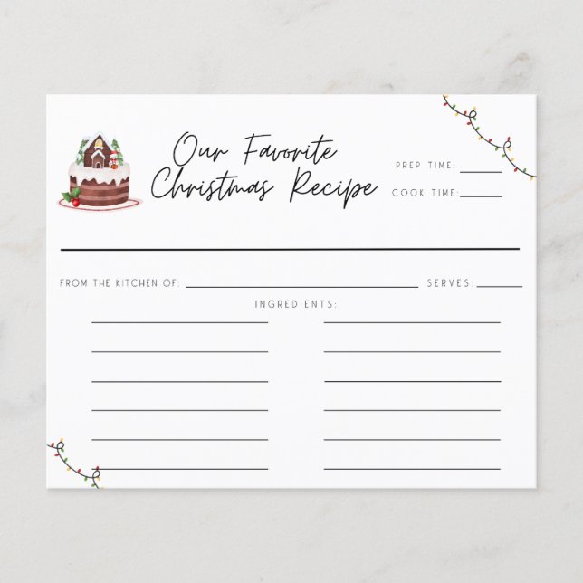 Watercolor Whimsical Christmas Rezept Card (Vorderseite)