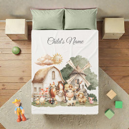 Watercolor Whimsical Farm Animals Fleecedecke