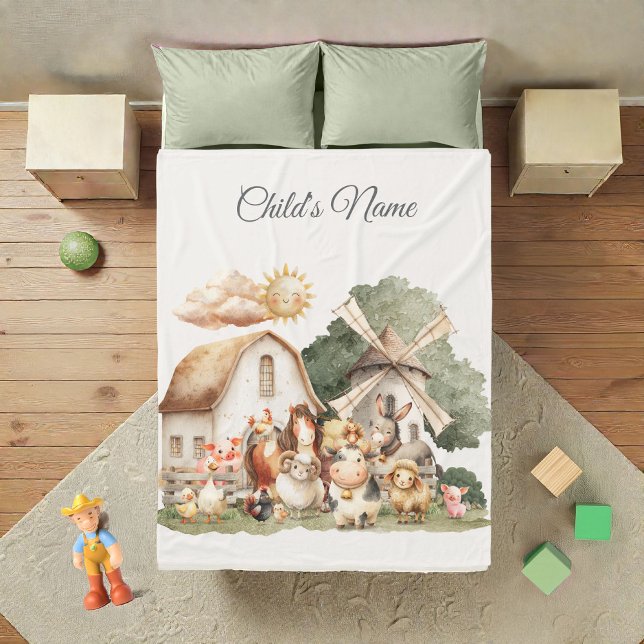 Watercolor Whimsical Farm Animals Fleecedecke (Von Creator hochgeladen)