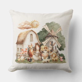 Watercolor Whimsical Farm Animals Kissen