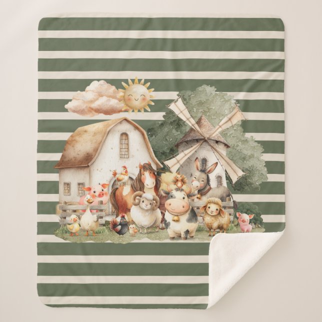 Watercolor Whimsical Farm Animals Sherpadecke (Vorderseite)