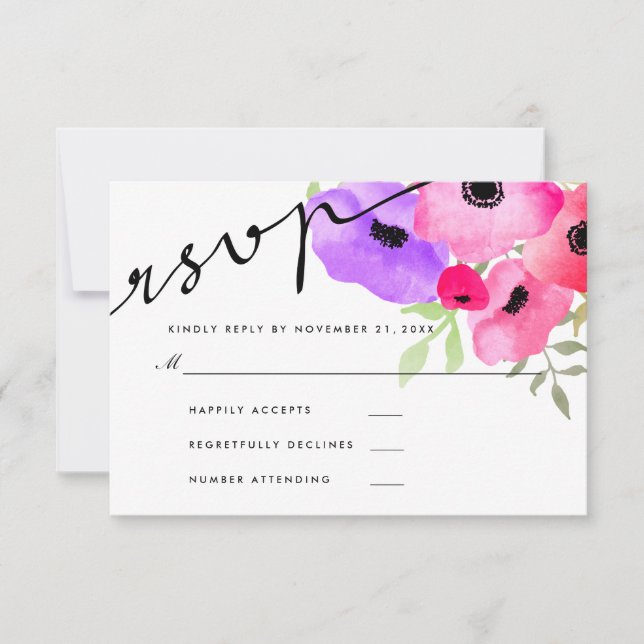 Watercolor Whimsical Floral Wedding RSVP Skript (Vorderseite)