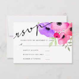 Watercolor Whimsical Floral Wedding RSVP Skript Karte