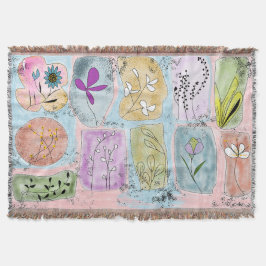 Watercolor Whimsical Flowery Doodle Throw Blanket Decke