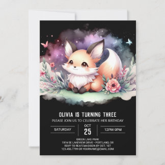 Watercolor Whimsical Fox Geburtstag digital Einladung