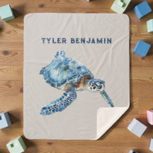 Watercolor Whimsical Sea Turtle in Blue
