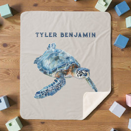 Watercolor Whimsical Sea Turtle in Blue Sherpadecke