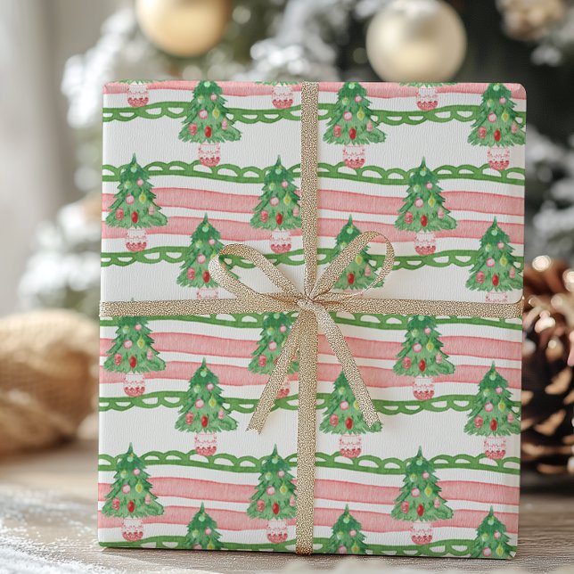 Watercolor Whimsical Striped Christmas Trees Geschenkpapier (Von Creator hochgeladen)