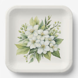 Watercolor White Apple Blossom Bouquet Pappteller
