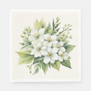 Watercolor White Apple Blossom Bouquet Serviette