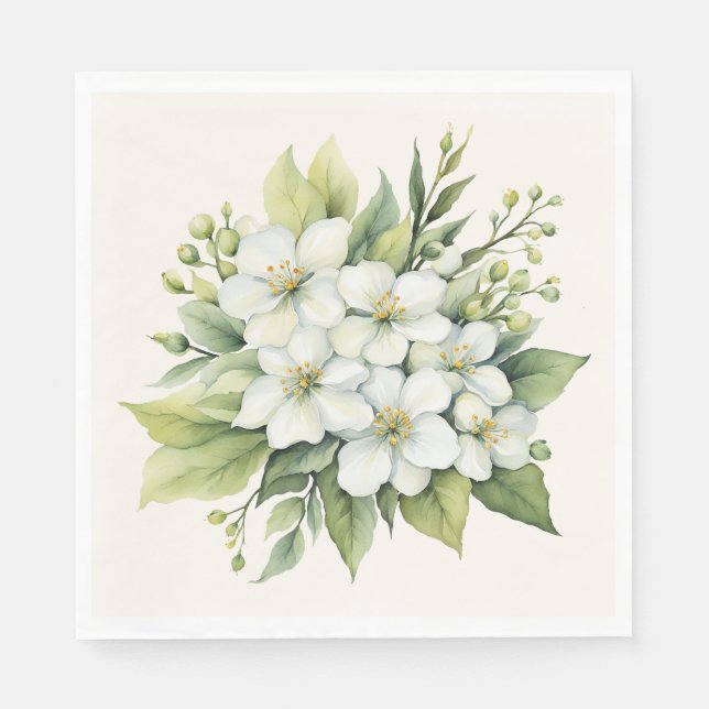 Watercolor White Apple Blossom Bouquet Serviette (Vorderseite)