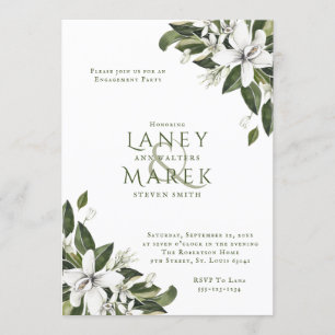 Watercolor White Blossoms Engagement Party Einladung