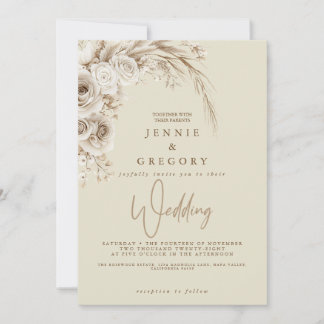 Watercolor White Boho Wedding Floral Einladung