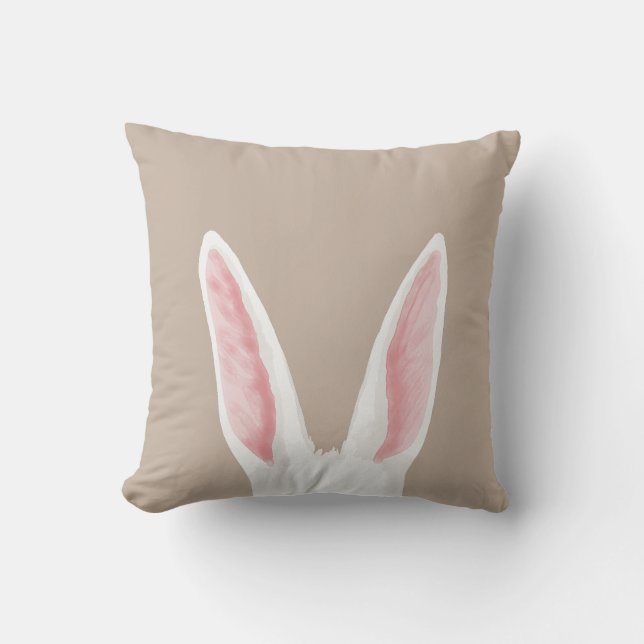 Watercolor White Bunny Ears On Beige Easter Kissen (Vorderseite)