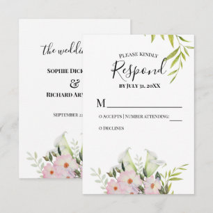 Watercolor White Calla Lilies Wedding RSVP Card Karte