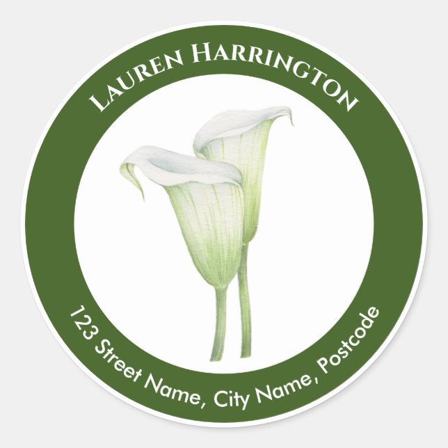 Watercolor White Calla Lily Illustration Circle Runder Aufkleber (Vorderseite)