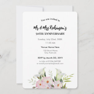 Watercolor White Calla Lily Rose zum 50. Jubiläum Einladung