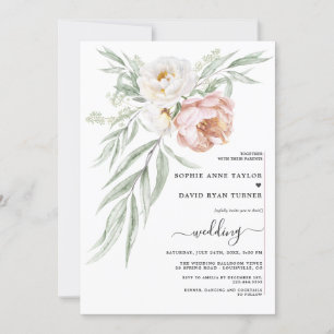 Watercolor White Dusty Rose Blume Hochzeit Einladung