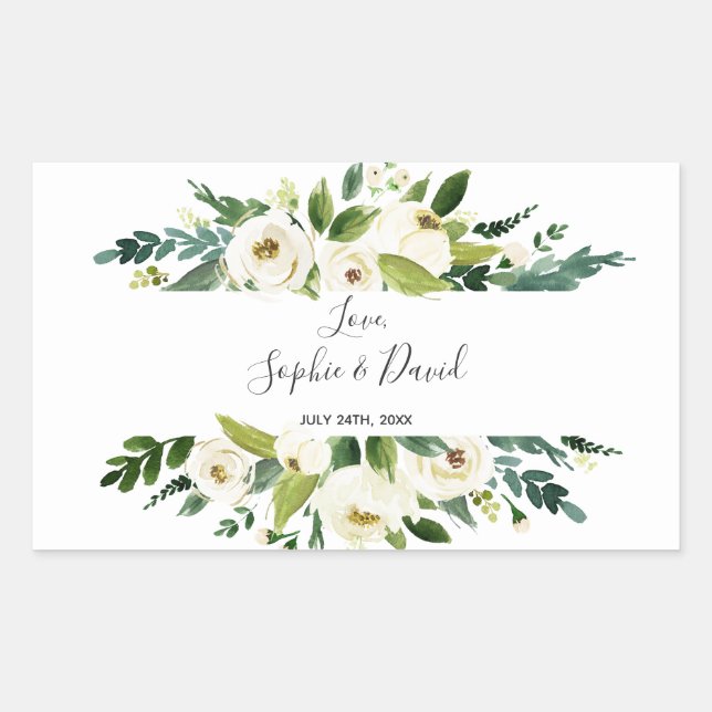 Watercolor White Floral Frame Wedding Rechteckiger Aufkleber (Vorderseite)
